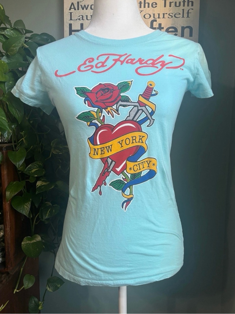 Vintage Y2K Ed Hardy NYC Tattoo Graphic Tee - Junior size XL